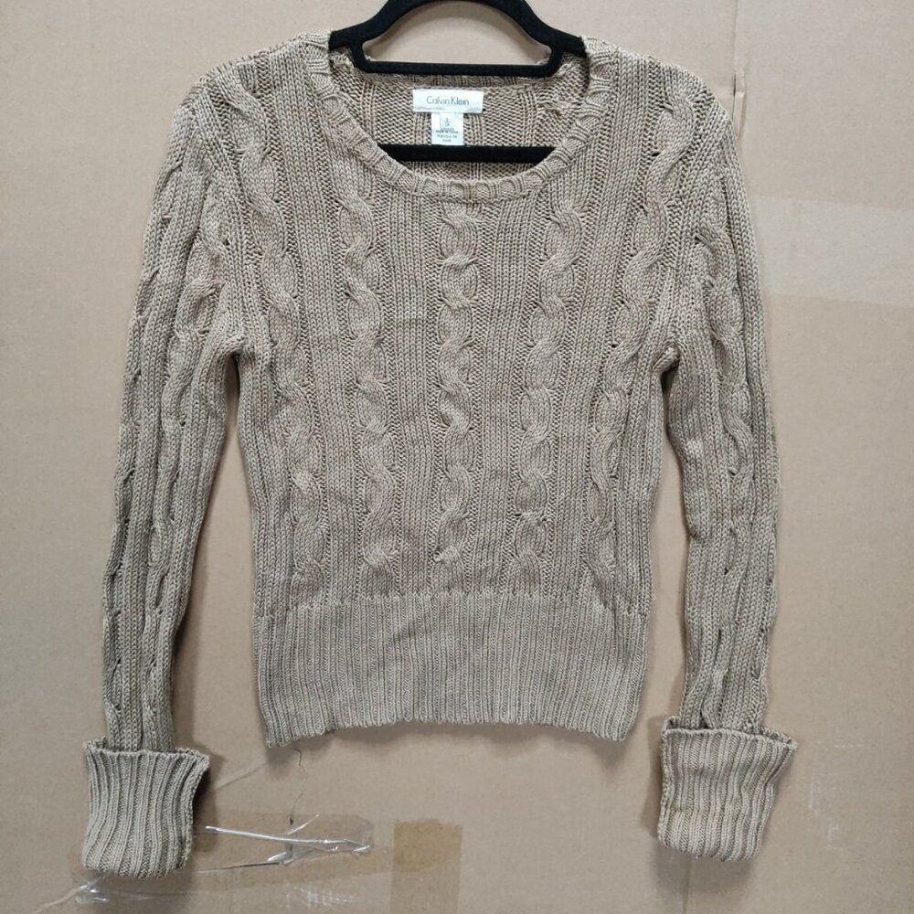 Calvin Klein Women Long Sleeve Knitted Jumper Light Brown Size S Scoop